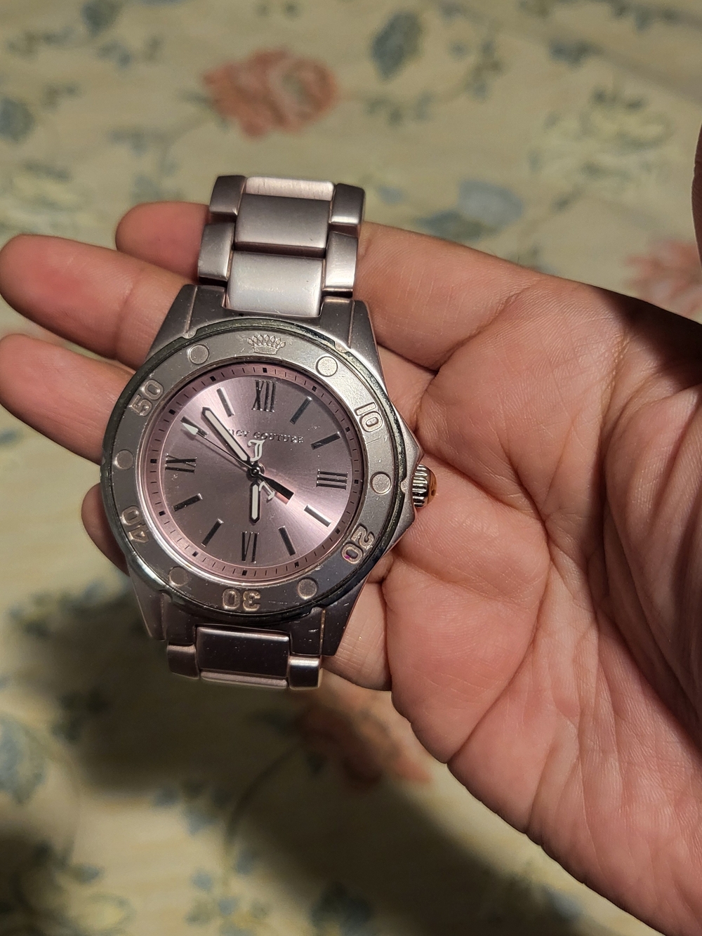 Juicy Couture Silver-Tone Bracelet Watch with Pink Dial